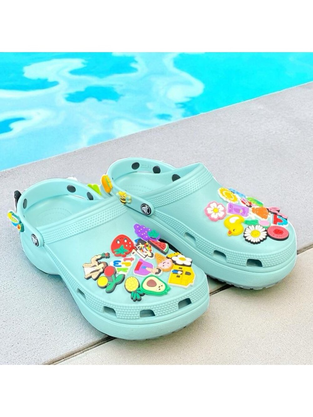 CROCS Original Classic Unisex M9 Women's 11 Aqua Convertible Clogs + 34 Jibbitz